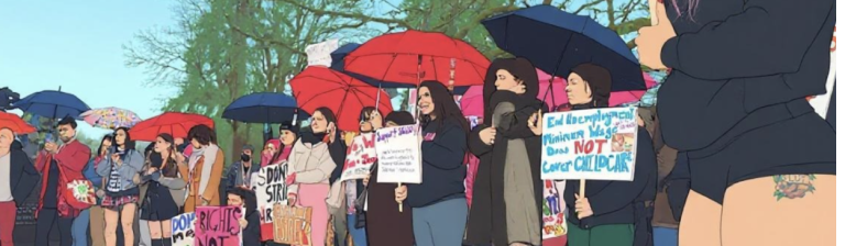 people protesting at a rally